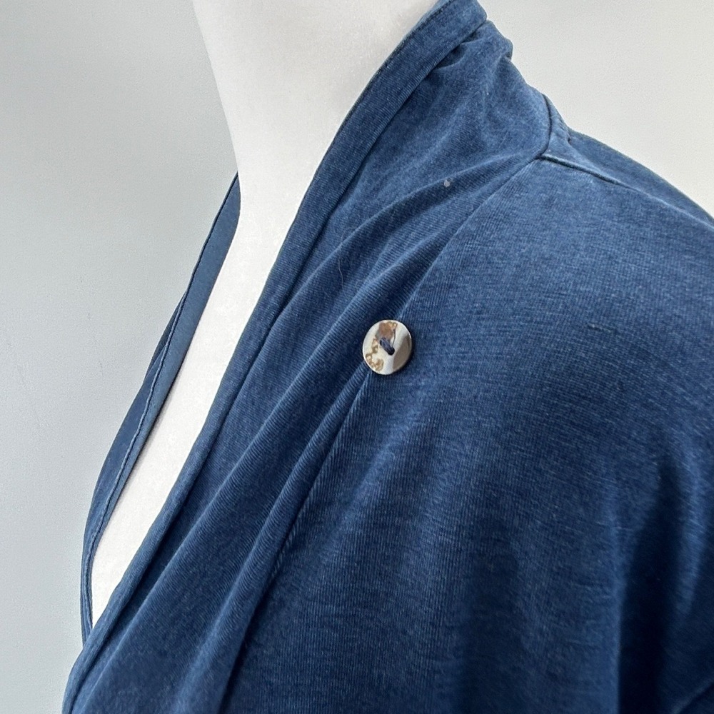 Pure Jill Indigo Blue Lyocell Blend Drape Front Button Cardigan Sweater Womens L - Picture 6 of 10
